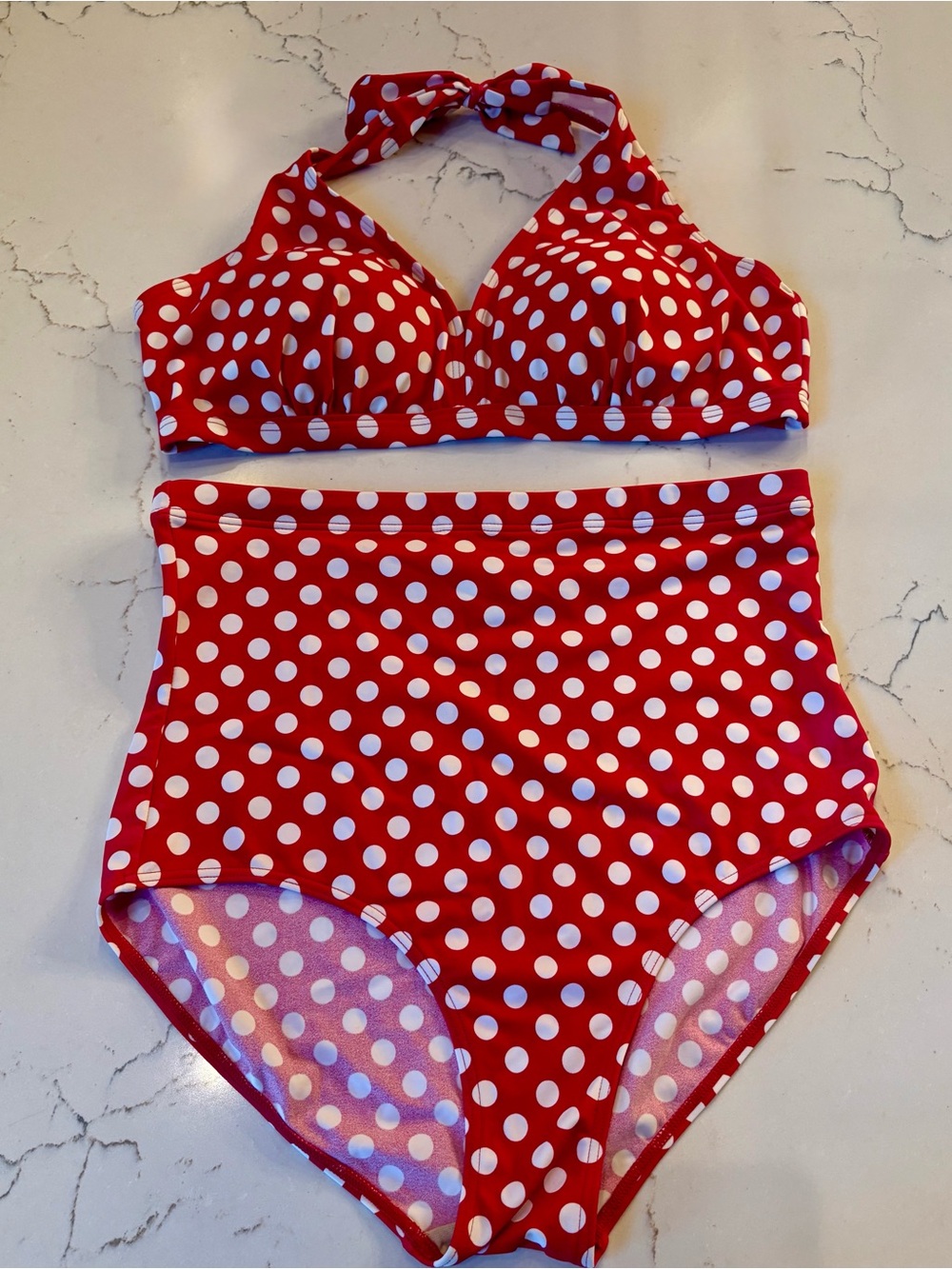 Swimsuits For All Red & White Polka Dot High-Waist Bikini SZ 14